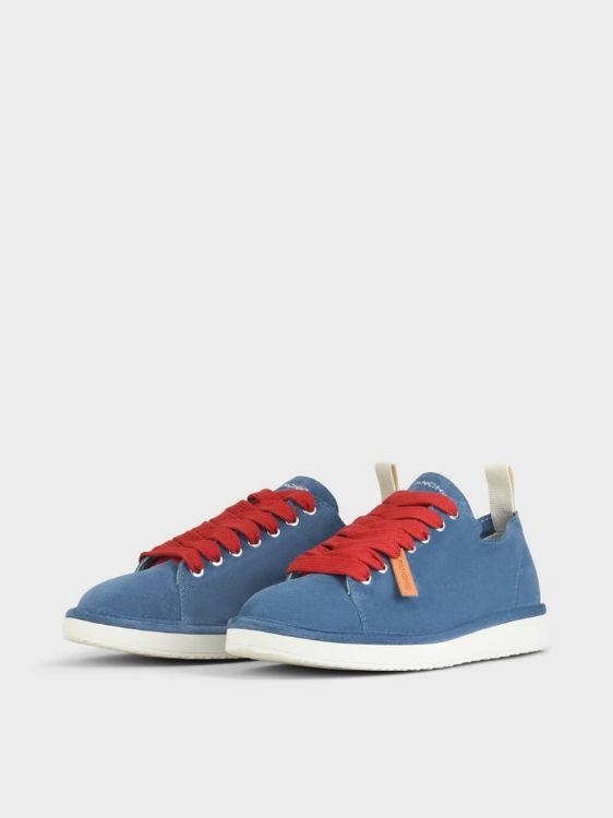 SCARPA ALLACCIATA P01 UOMO IN SUEDE BLUE-ROSSO