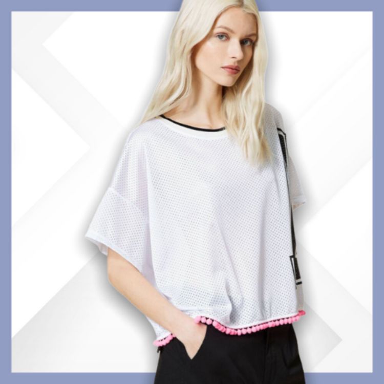 Immagine di Twinset Actitude T-shirt boxy in rete con logo