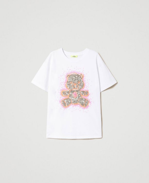 T-shirt over MYFO con grafica e paillettes