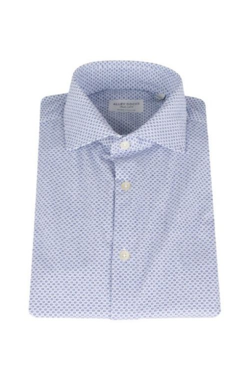 Camicia collo francese in tessuto tecnico elasticizzato con fantasia azzurra